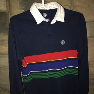 Ninth Hall Carters Navy Stripe Long Sleeve Polo